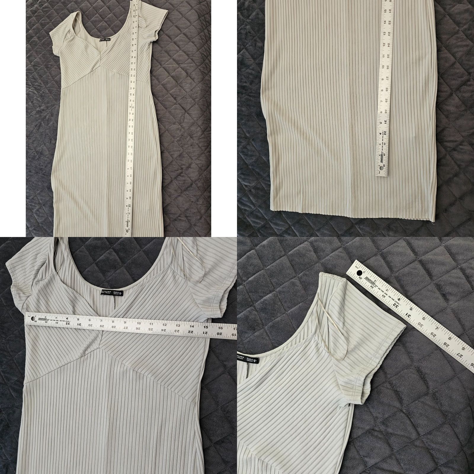 Zara Zara Dress Women L Light Gray Ribbed Short Sleeve Draped COLLECTION Dress Long Slit Draped Knot Ruched Modern Classic Size 36" / US 14 / IT 50 - 8 Thumbnail