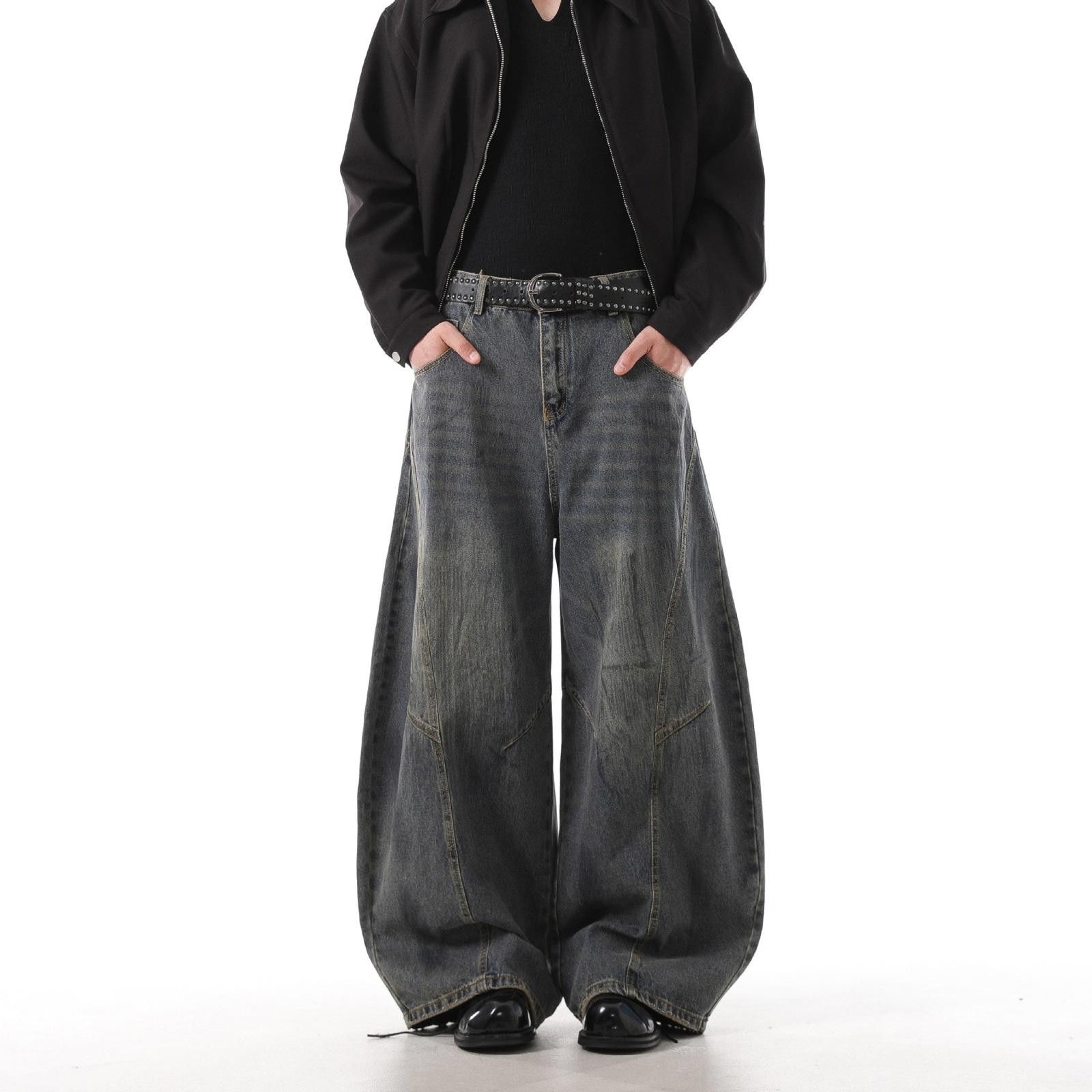 Japanese Brand Distressed Baggy Wide Leg Jeans, Barrel Leg Jeans Size US 32 / EU 48 - 1 Thumbnail