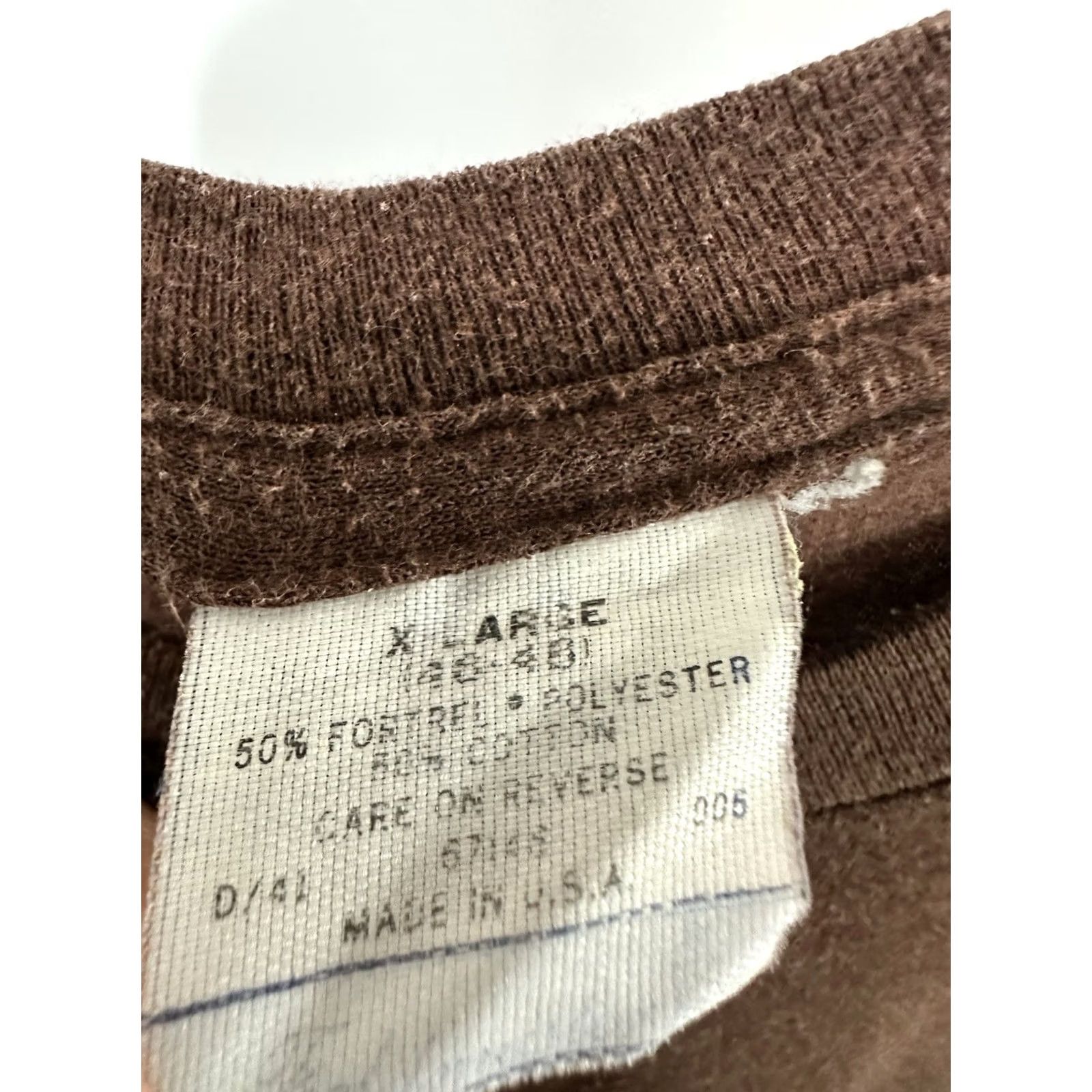 Vintage VTG 80s Paper Thin Selvedge Front Pocket Single Stitch Blank Brown T-Shirt XL Mens Size US XL / EU 56 / 4 - 3 Thumbnail