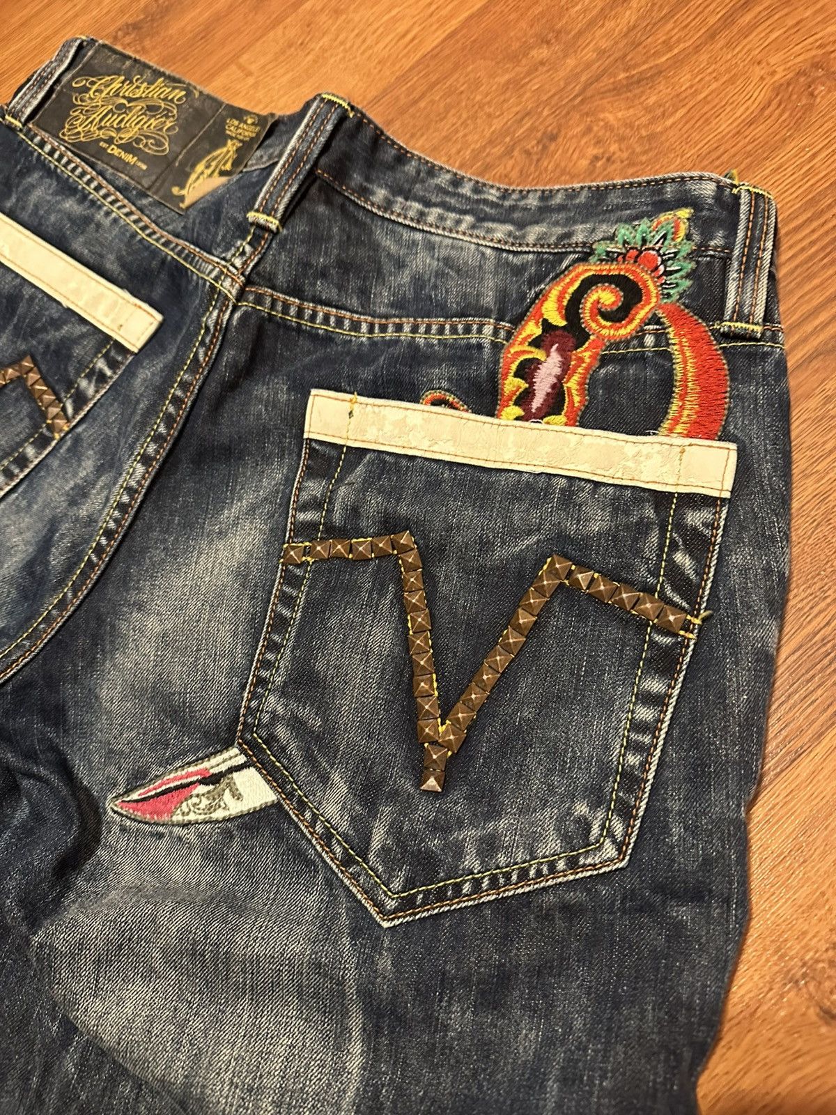 Christian Audigier × Ed Hardy × Vintage Christian Audiger Dagger Jeans Embroidered Size US 36 / EU 52 - 5 Thumbnail