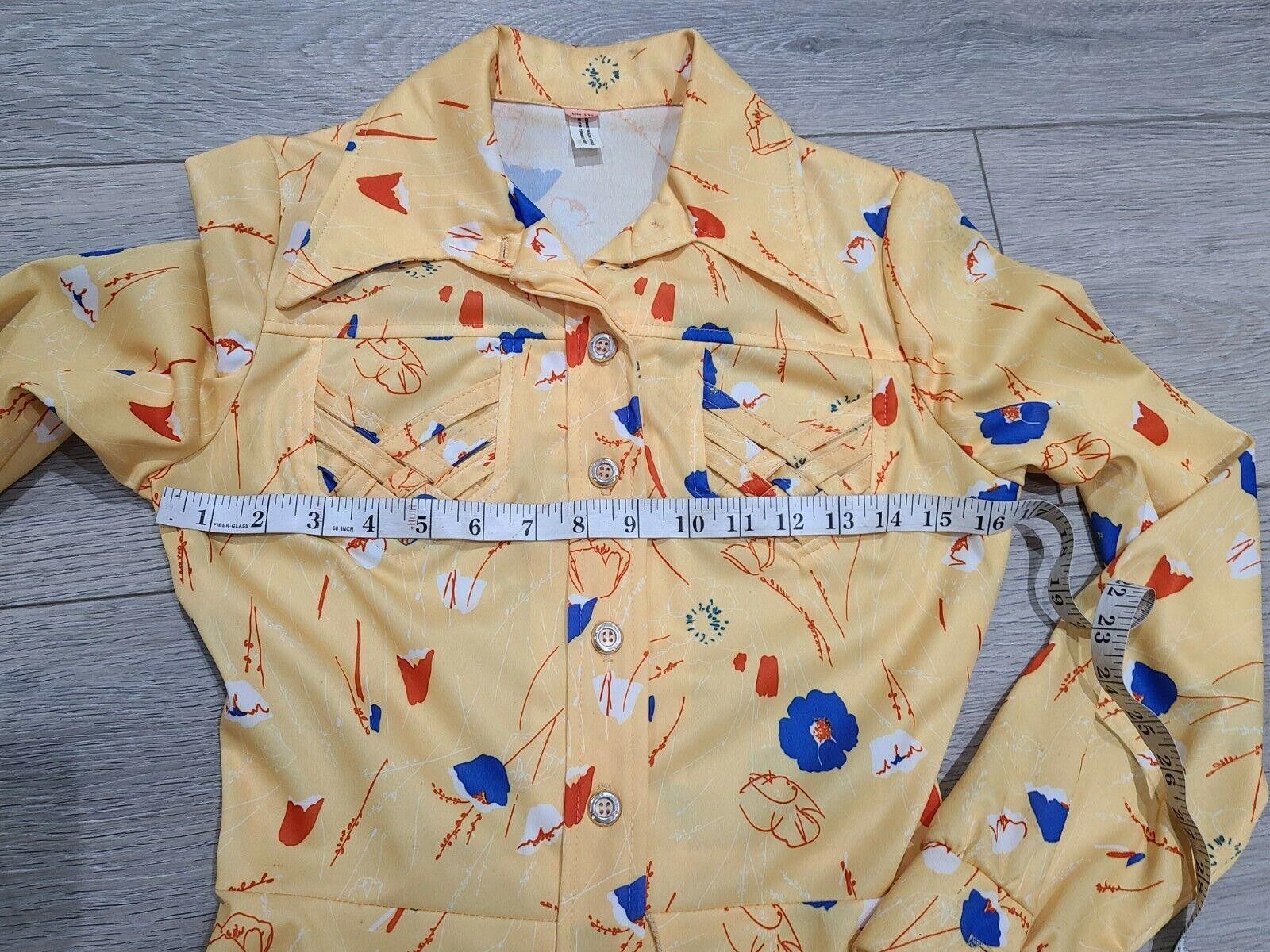 Designer Vintage Dress 1960s Printed Button Down Yellow Belted Size L / US 10 / IT 46 - 5 Thumbnail