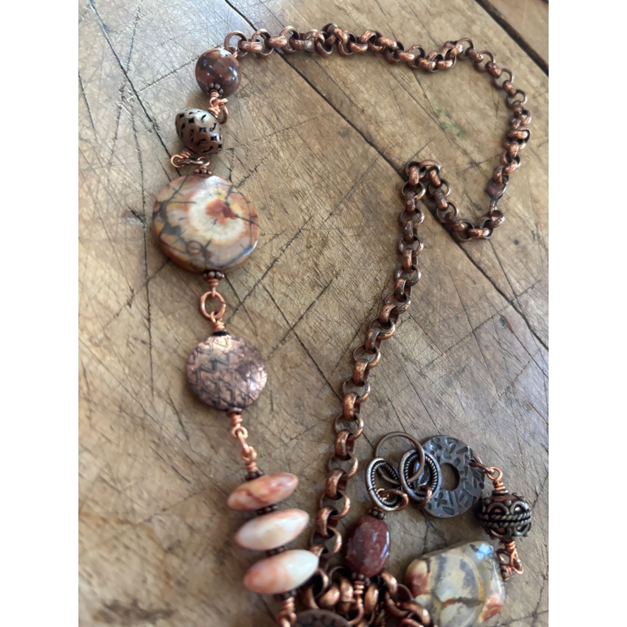 Other Handcrafted Copper Chain Necklace With Multicolored Gemstone Size ONE SIZE - 12 Thumbnail