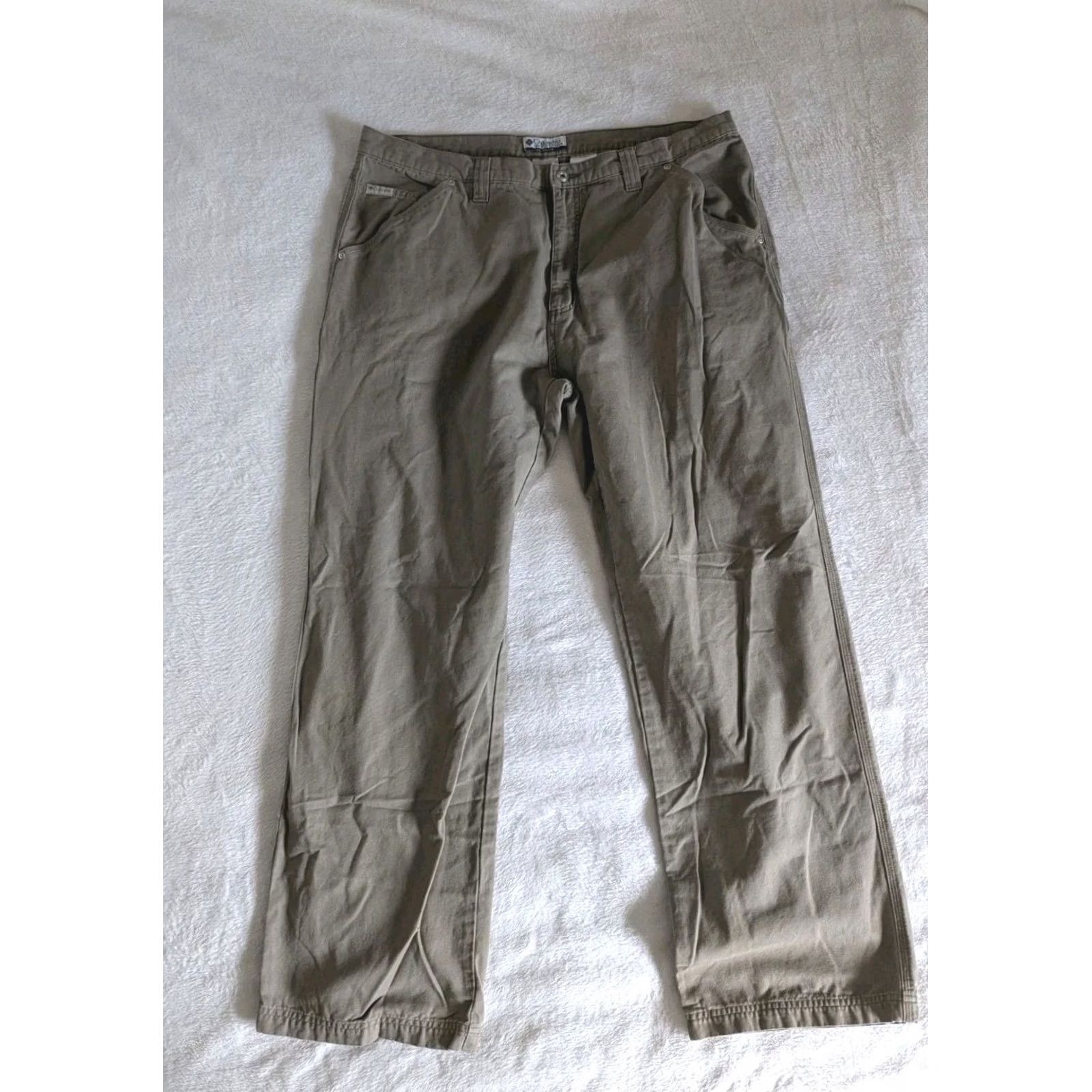 Vintage Columbia Pants Men Sz 40 Tan Carpenter Wide Leg Work Wear Hammer Loop Straight Inseam 30 Brown Front Flat Front Regular Mens Size US 40 / EU 56 - 2 Thumbnail