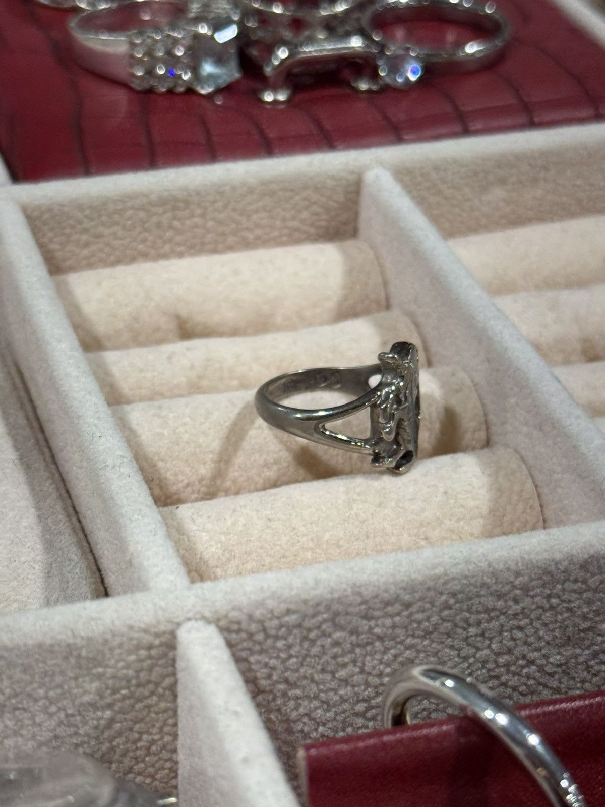 Sterling Silver Vintage 80s Brutalist Sterling Silver Turquoise Inlay Ring Size ONE SIZE - 5 Thumbnail