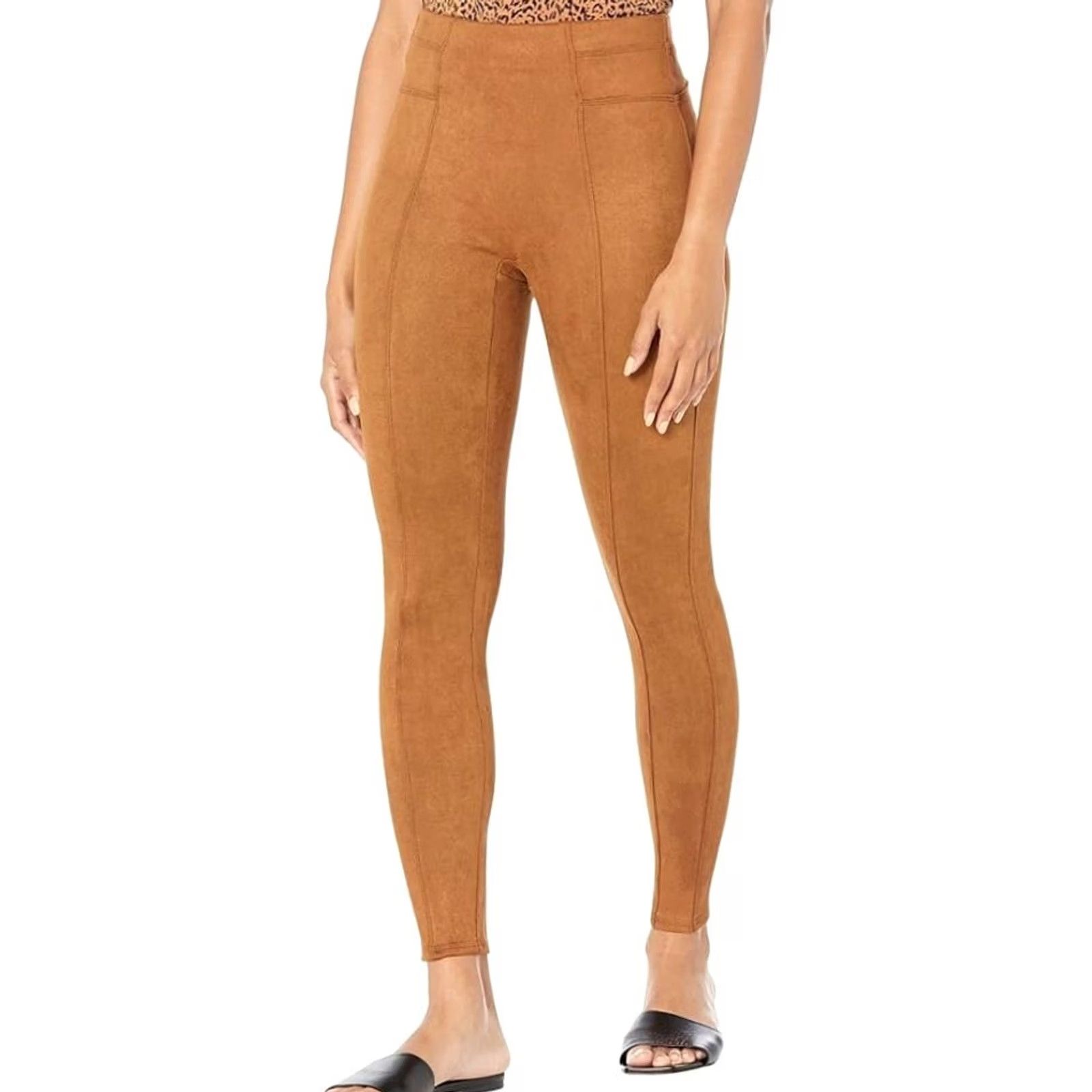 Spanx Spanx Faux Suede Leggings Women 1XT Tall Rich Caramel Slim Fit Pull On NWT Size 40" / US 18 - 2 Thumbnail