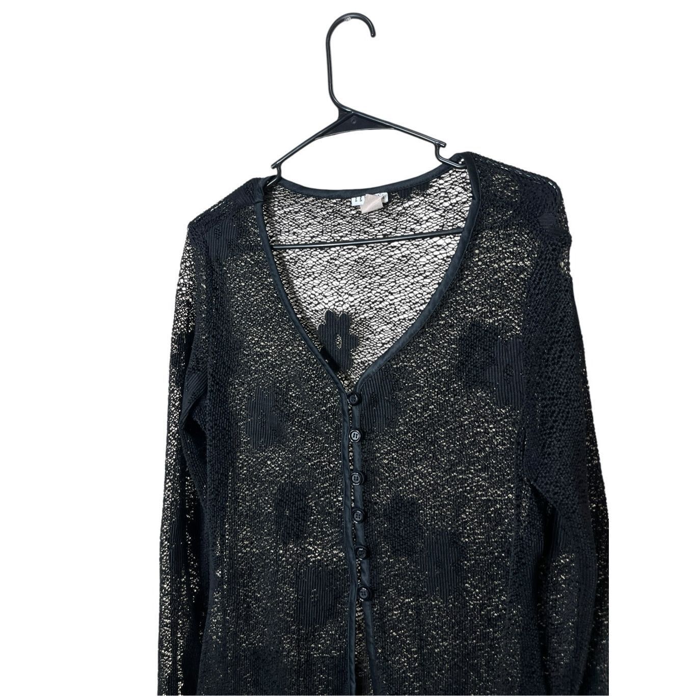 Other Vintage Zenobia Black Sheer Button Front Cardigan Flower Pri Size XL / US 12-14 / IT 48-50 - 4 Thumbnail