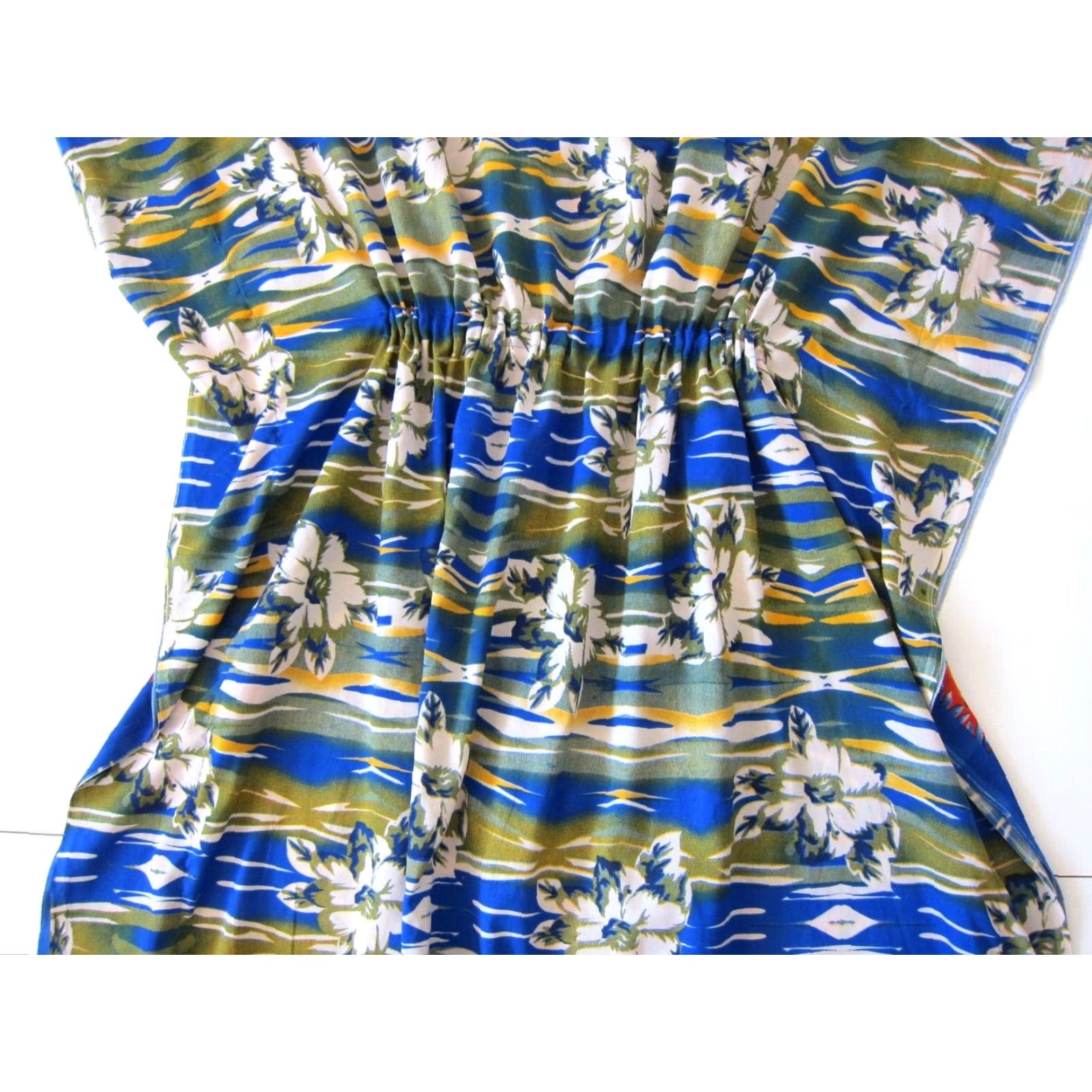Vintage VINTAGE True Rock Floral Blue Red Green V-Neck Long Maxi Kaftan Tunic Muumuu Dress OS Dress for Women Size ONE SIZE - 7 Thumbnail