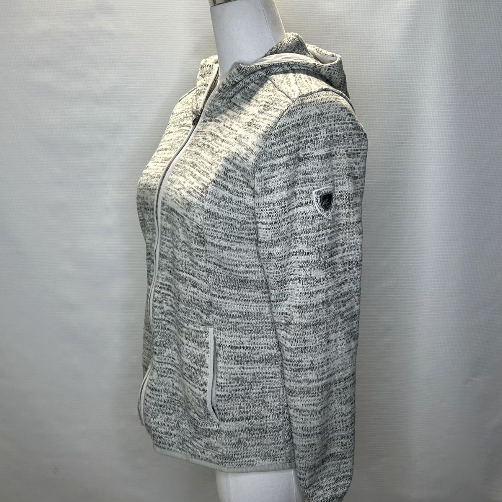Vintage KÜHL Jacket Womens M Gray Full Zip Hooded Fleece Outdoors Pockets Jacket, 100% Polyester, Knit, Logo, Zipper, Casual, Travel, All Seasons, Wool? Size M / US 6-8 / IT 42-44 - 3 Thumbnail