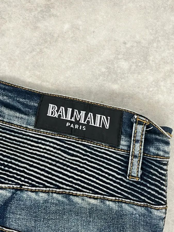 Balmain 2010s Balmain Biker Blue Denim Jeans Size US 31 - 10 Thumbnail