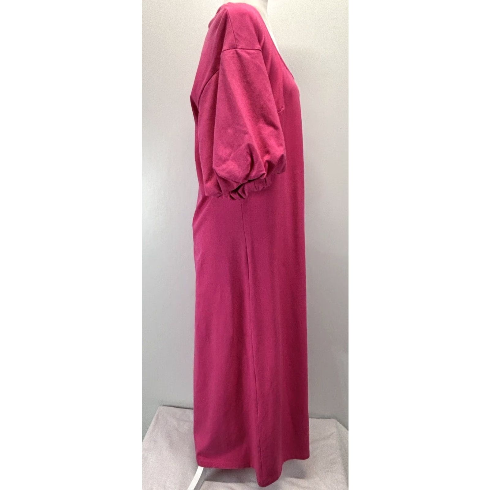 Vintage eShakti Pink Maxi Shift Dress Plus Size 1X 18W Puff Short Sleeve Women's Size 40" / US 18 - 4 Thumbnail