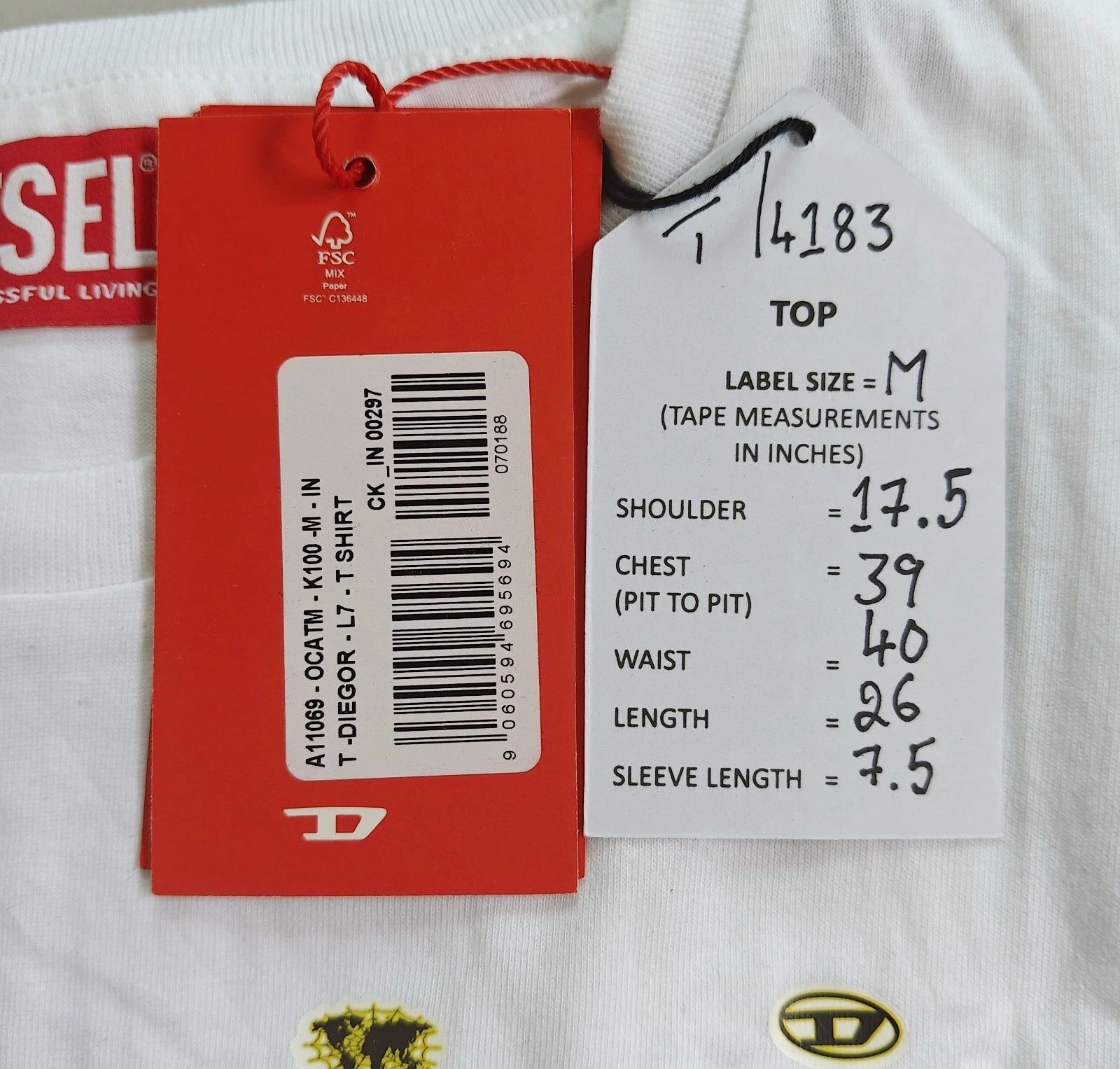 Diesel DIESEL White T-shirt with DSL 78 Denim print T 4183 Size US M / EU 48-50 / 2 - 5 Thumbnail