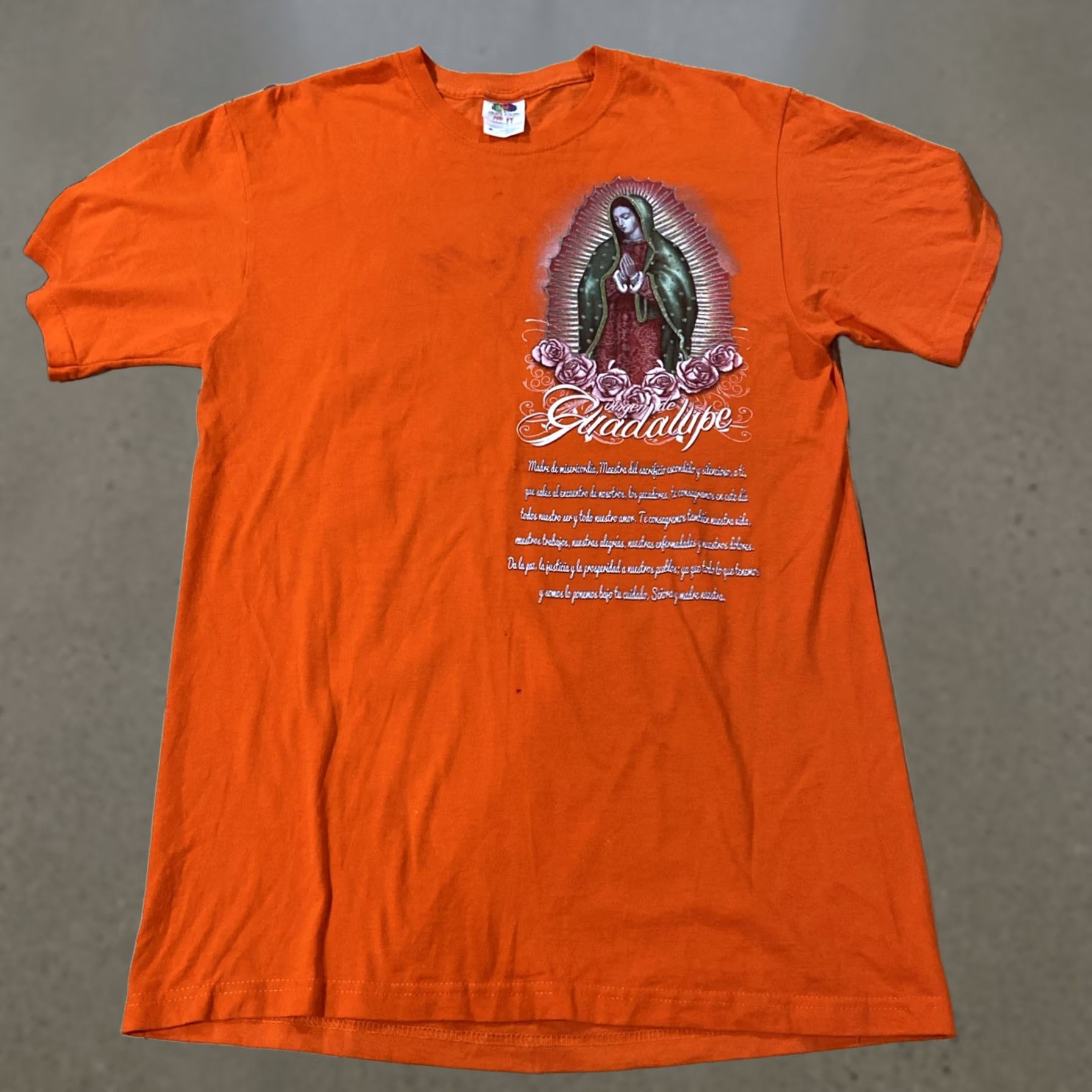 Vintage VIRGEN DE GUADALUPE T-SHIRT M Orange Glitter Graphic Print Shirt Mens M Guadalupe Virgen 90s (adjust if needed) Size US M / EU 48-50 / 2 - 1 Thumbnail