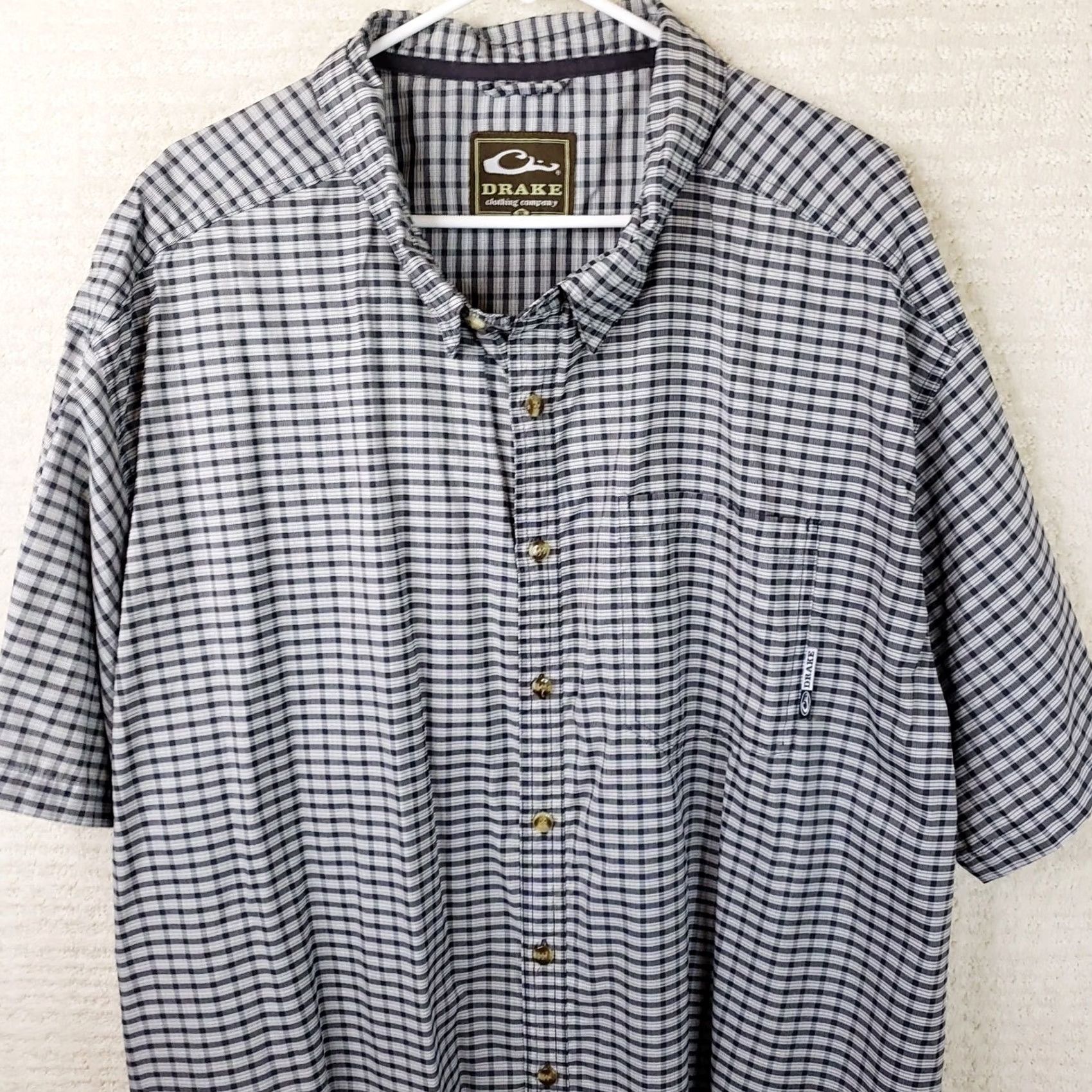Vintage Drake Shirt Mens 3XL Blue White Plaid Short Sleeve Button Up Nylon Polyester Size US XXL / EU 58 / 5 - 2 Thumbnail