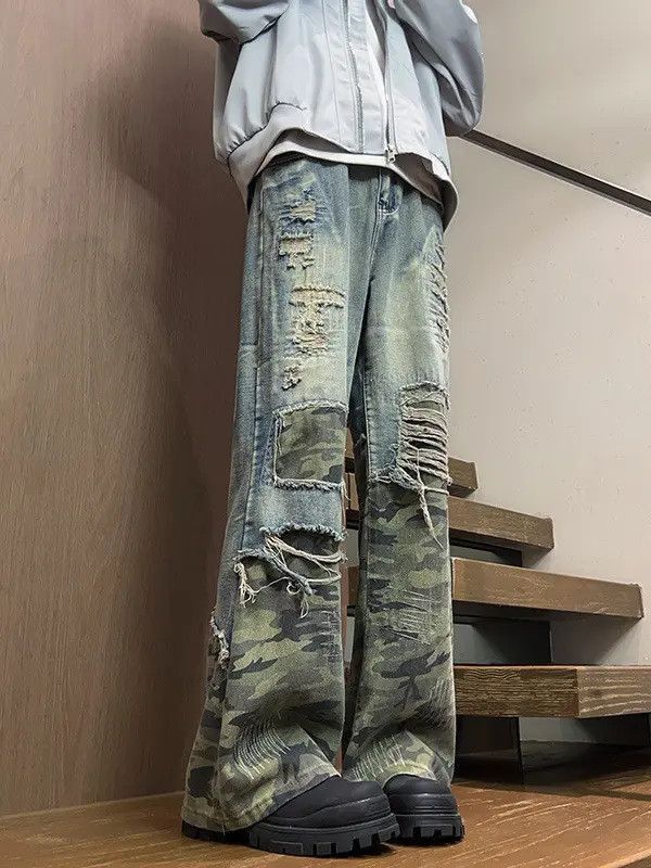 Japanese Brand Retro loose patchwork camouflage ripped jeans Size US 32 / EU 48 - 4 Thumbnail