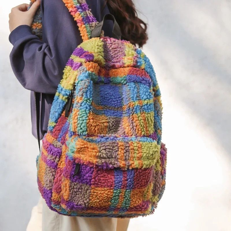 Japanese Brand Unisex Fluffy Wool Plush Backpack Size ONE SIZE - 2 Thumbnail
