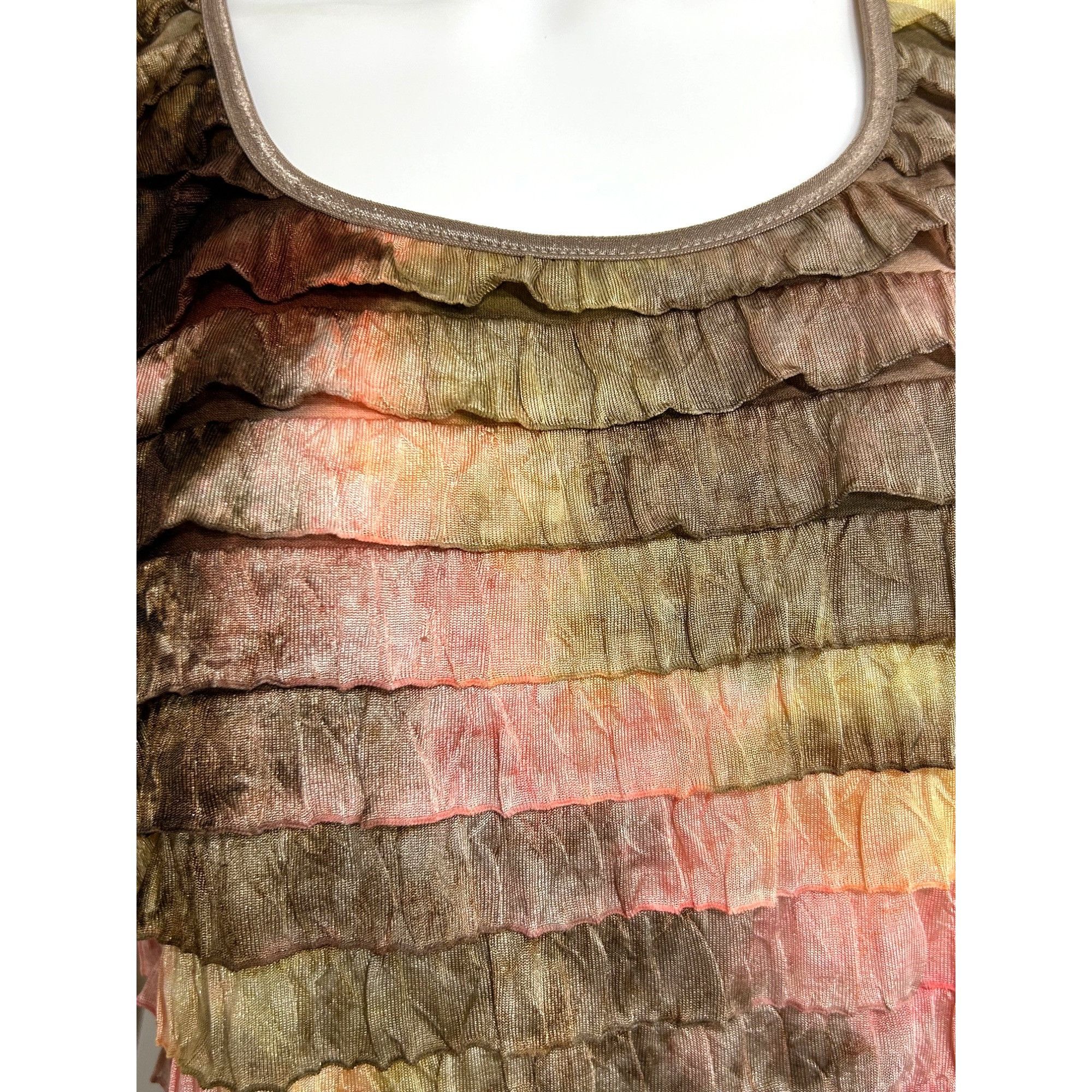 Other NY Collection Ruffled Blouse L Sleeveless Brown Yellow Pink Size L / US 10 / IT 46 - 10 Thumbnail