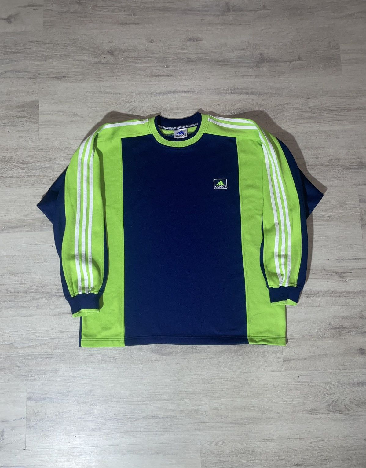 Adidas Vintage Adidas Panel Hoodie Navy/Neon Green L Size US L / EU 52-54 / 3 - 1 Thumbnail
