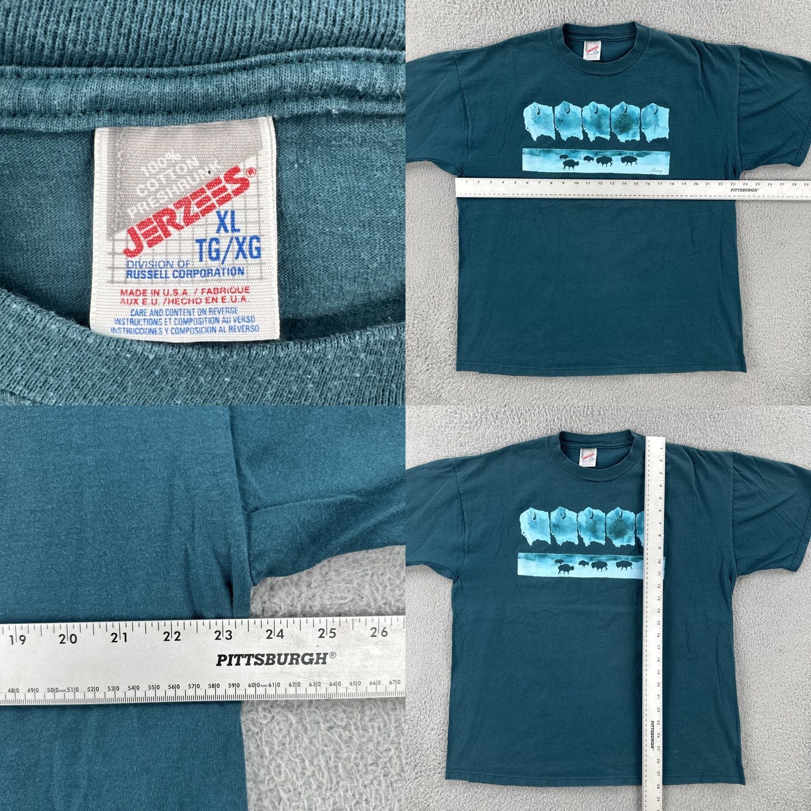 Jerzees VINTAGE Jerzees T-Shirt Mens XL Green Crew Neck Short Sleeve Bison Graphic Print USA 90s Ouray Co Size US XL / EU 56 / 4 - 8 Thumbnail