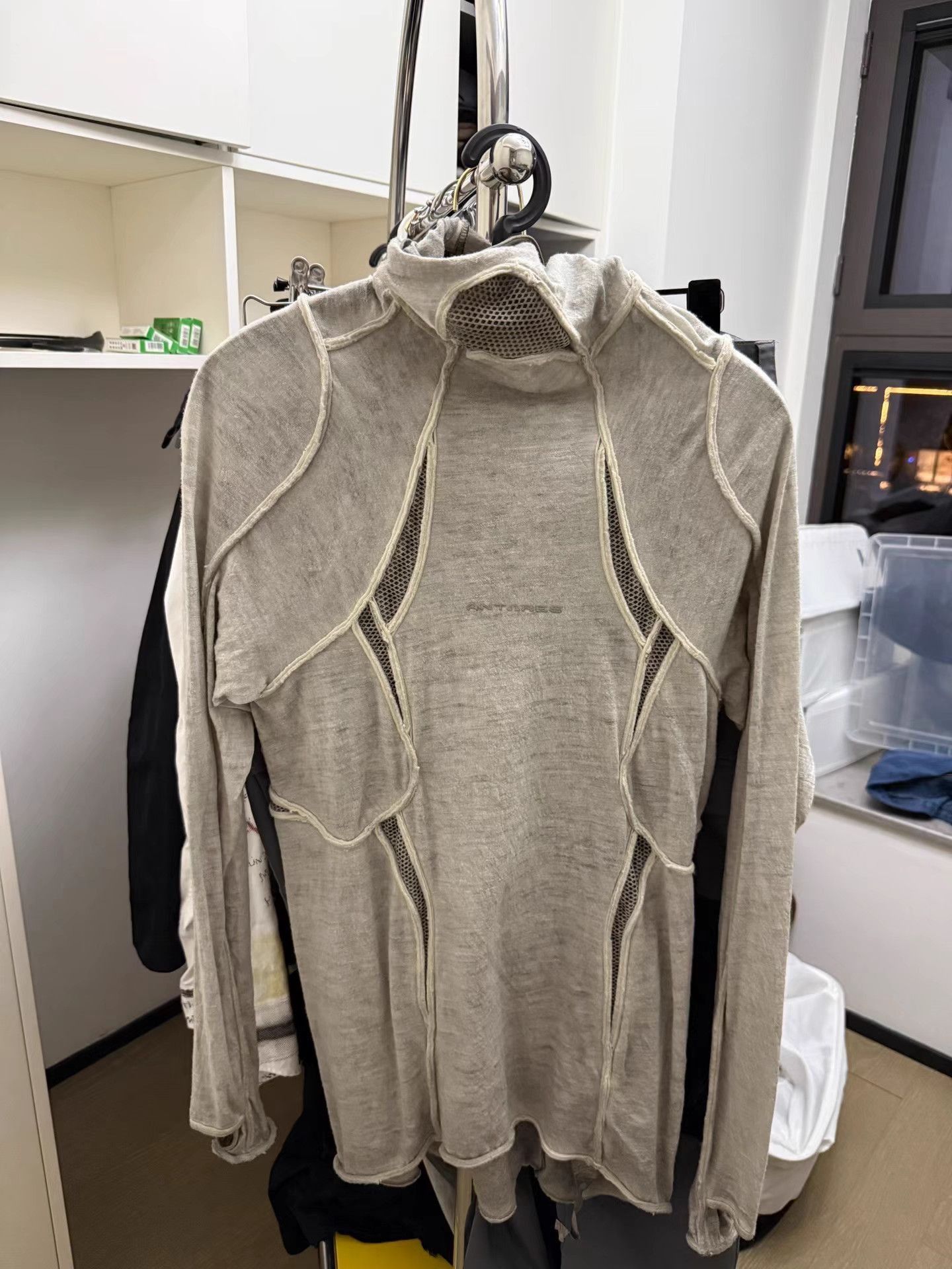 Hamcus Beige Long Sleeve Mesh Detail Top - XL Size US XL / EU 56 / 4 - 1 Thumbnail