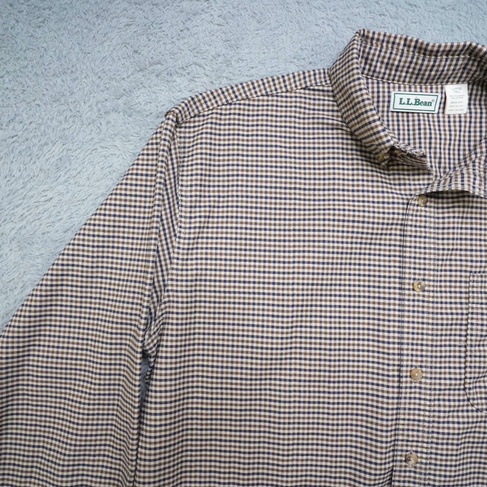 Vintage VINTAGE L.L. Bean Shirt Mens LT Brown Plaid Button-Up Long Sleeve USA Made 90s Shirt Mens Big & Tall Size US L / EU 52-54 / 3 - 3 Thumbnail
