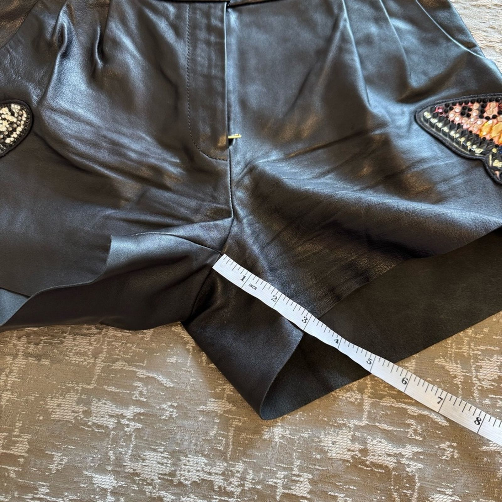 Philipp Plein PHILIP PLEIN Black Leather Shorts with Butterfly, Size S Size 26" / US 2 / IT 38 - 11 Thumbnail
