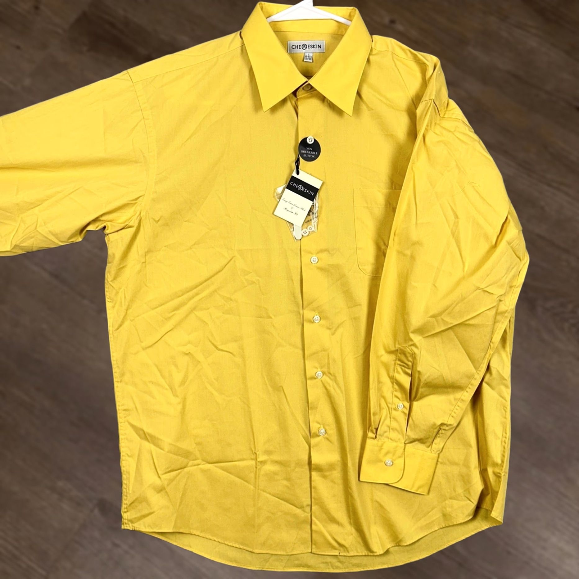 Vintage Chereskin Mens Dress Shirt Yellow Long Sleeve Button Up Collared Pocket Chest 49 in 30 in Regular L Shirt Size 42R - 1 Thumbnail