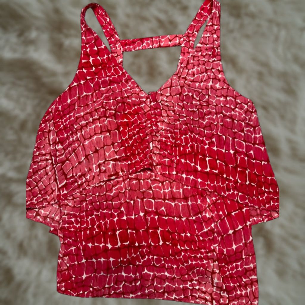 White House Black Market White House Black Market Tank Womens Size S Red Print Polyester Layered Tank Top Size S / US 4 / IT 40 - 1 Thumbnail