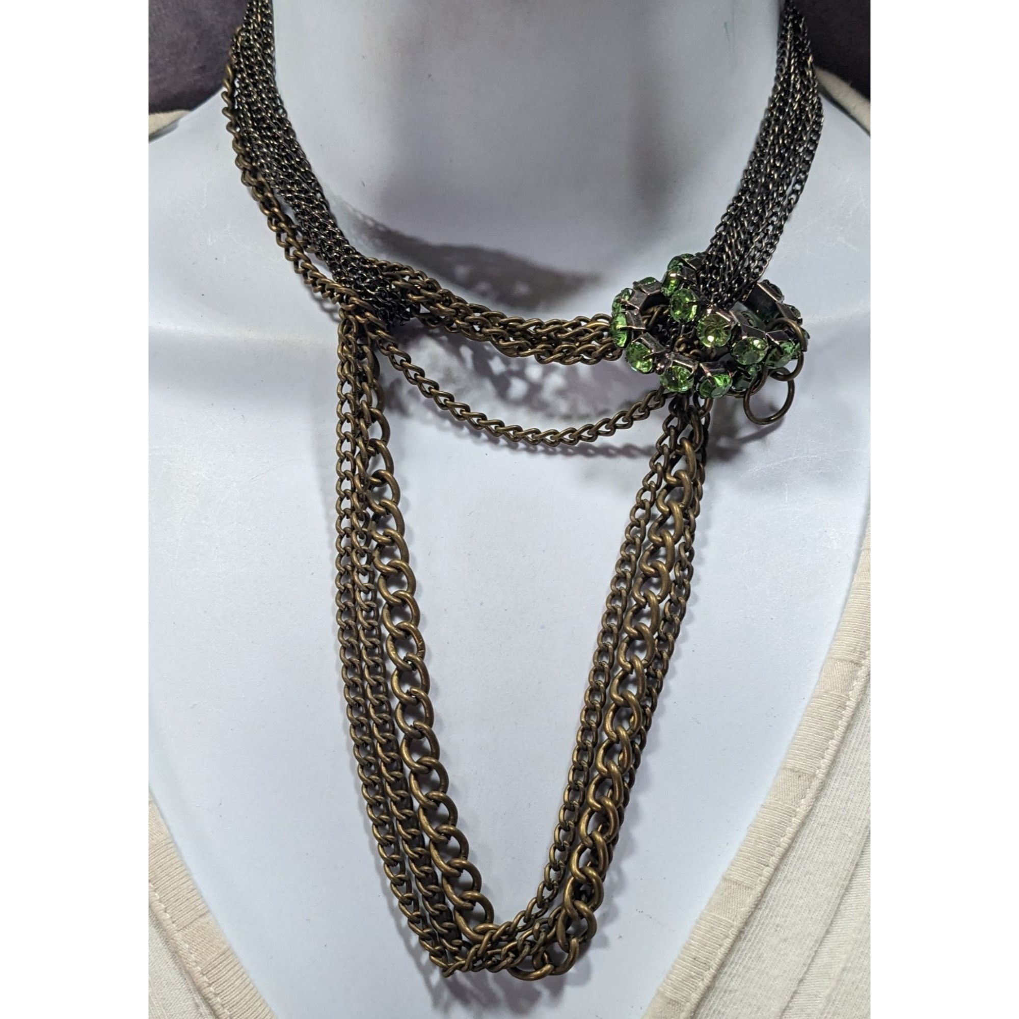 Other Vintage Glam Layered Gold Tone Adjustable Necklace With Gree Size ONE SIZE - 1 Thumbnail
