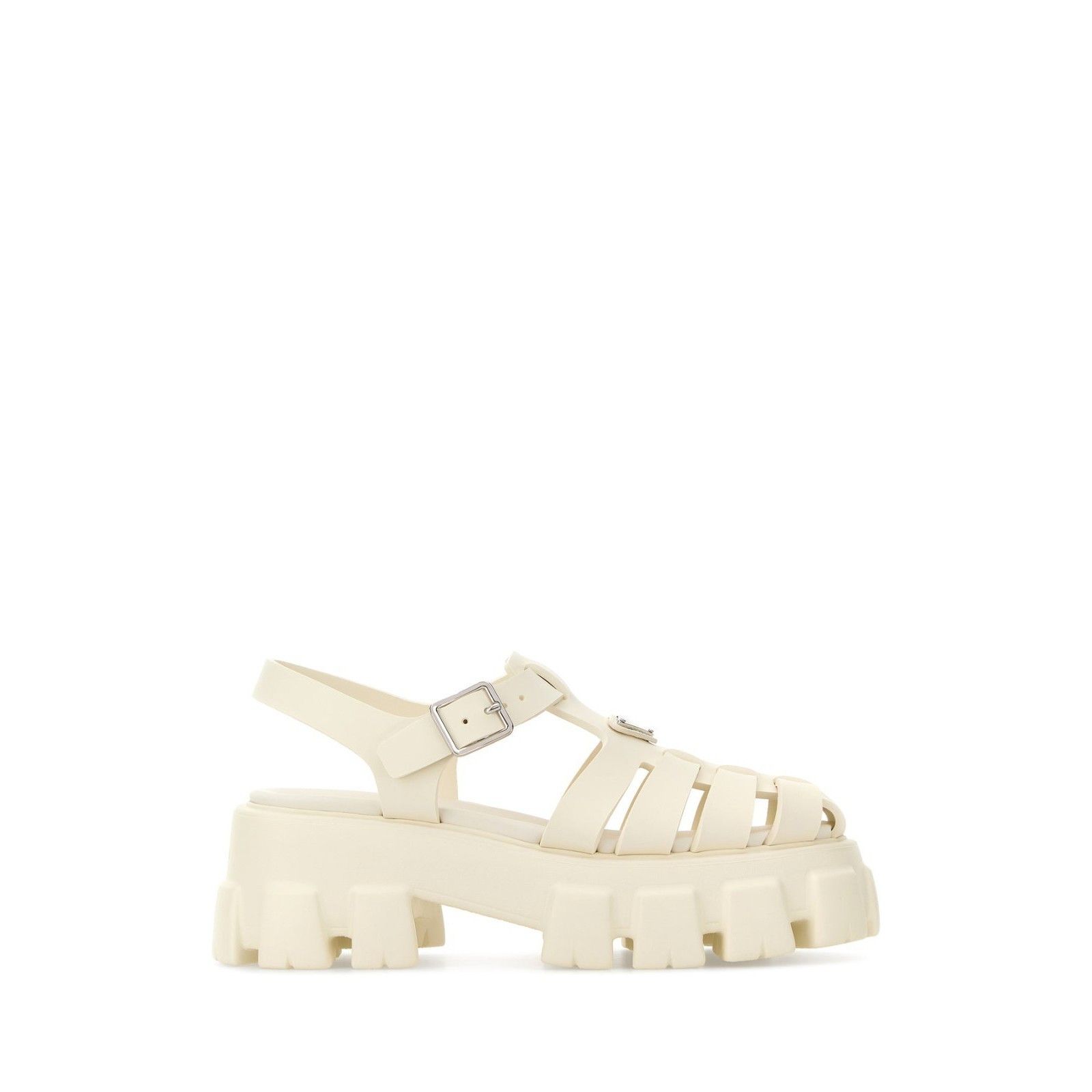 PRADA Monolith $895 Ivory Rubber Sandals New & Authentic (Wo