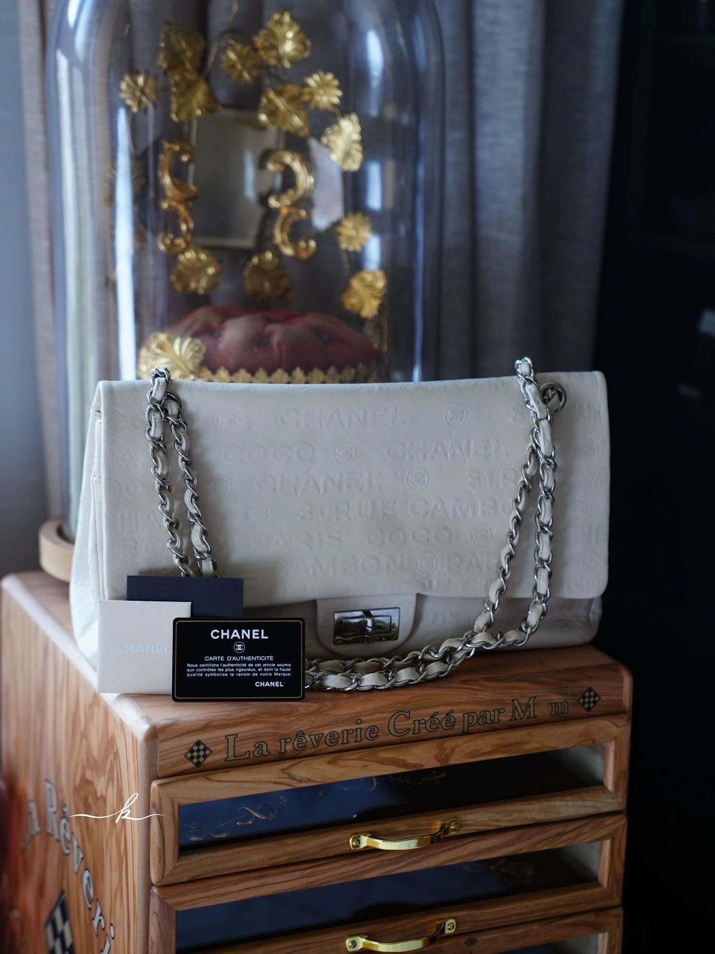 Chanel Chanel 2.55 Flap Bag Ivory Silver Embossed Letter Size ONE SIZE - 3 Thumbnail