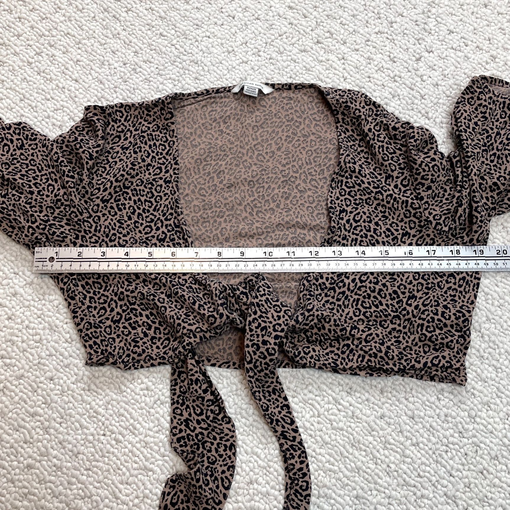 American Eagle Outfitters American Eagle Cropped Top Womens Medium Brown Leopard Print Flare Sleeve Knot Size M / US 6-8 / IT 42-44 - 6 Thumbnail