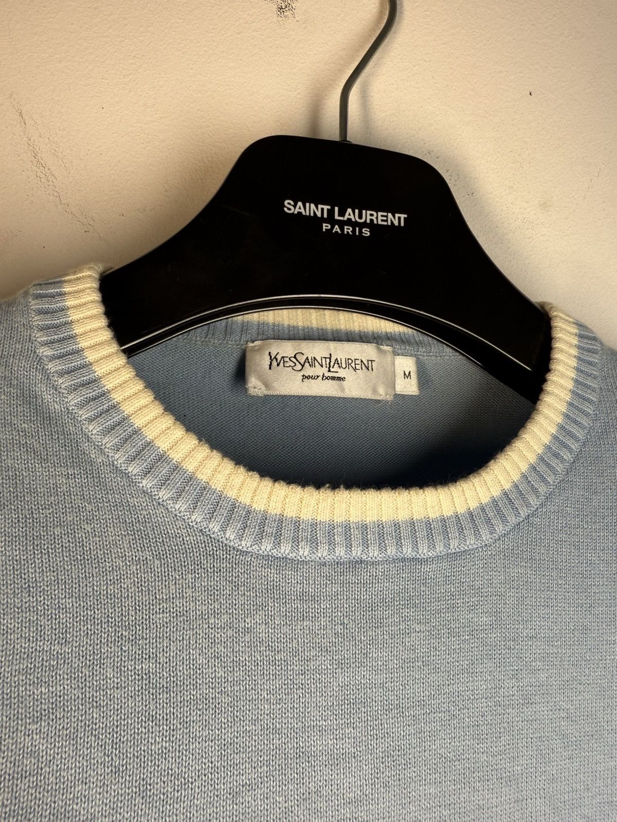Yves Saint Laurent Blue YSL Sweater Knit Light Big Logo Size US M / EU 48-50 / 2 - 8 Thumbnail