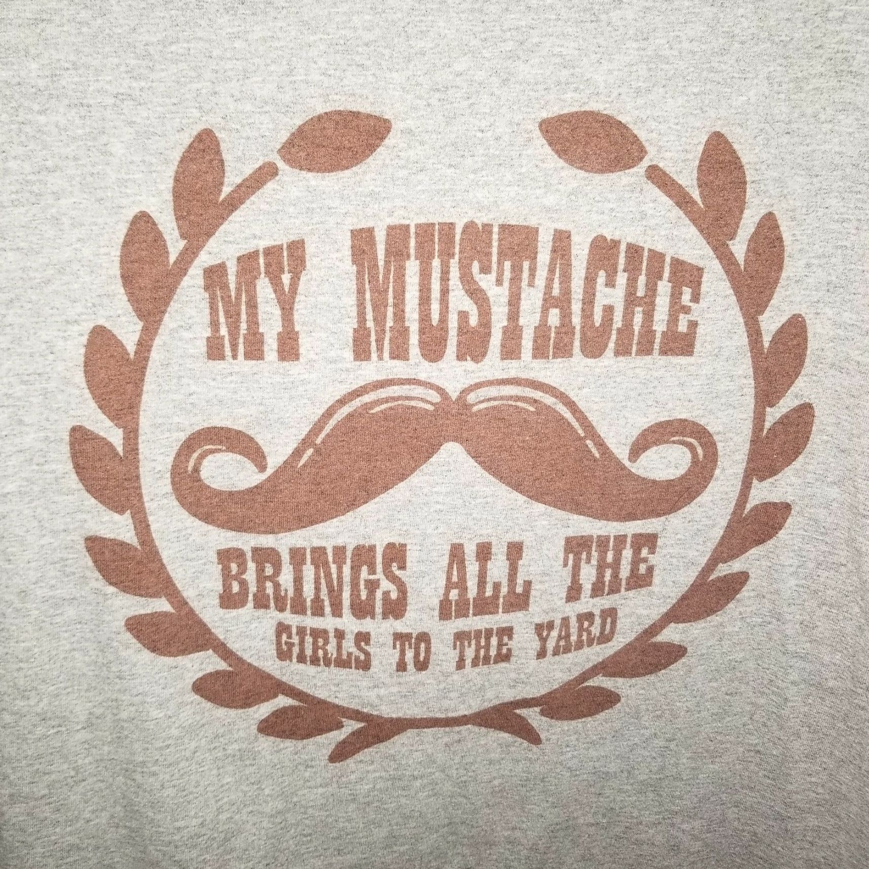 Hanes VINTAGE Hanes Men's T-Shirt XL Gray My Mustache Brings All The Girls To The Yard Mens Size US XL / EU 56 / 4 - 2 Thumbnail