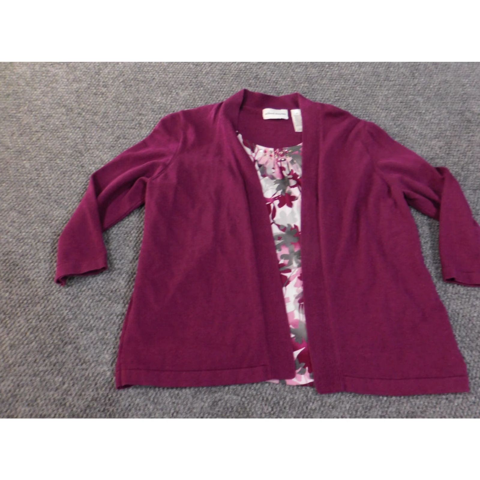 Vintage Alfred Dunner Sweater Cardigan XL Purple Floral Lined Rayon Womens Knit Raglan Sleeve Round Neck Modern American Size XL / US 12-14 / IT 48-50 - 3 Thumbnail