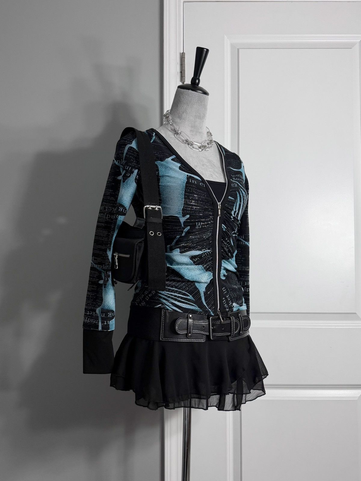 Other Jaipur Y2K Cyber Punk Blue & Black Graphic Double Zip Jacket Size S / US 4 / IT 40 - 6 Thumbnail