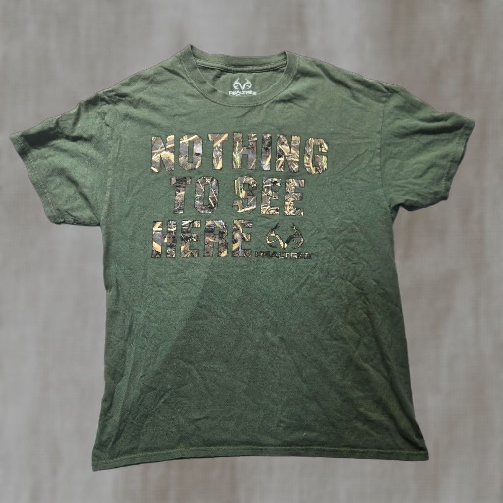 Realtree VINTAGE Real Tree "Nothing to see here" Camo Green T-Shirt Short Sleeve Men's L Large Size US L / EU 52-54 / 3 - 1 Thumbnail