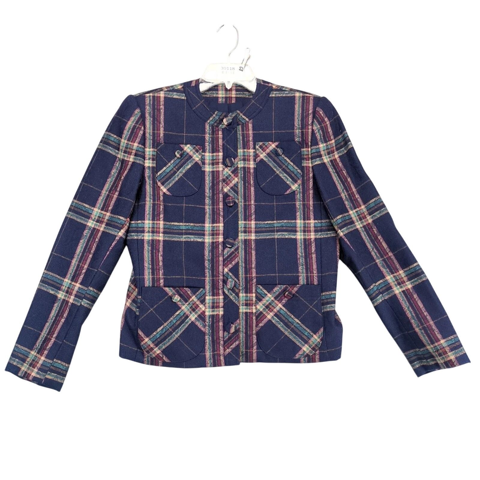 Vintage Doncaster Custom Navy Plaid Button-Front Jacket Women's M Size M / US 6-8 / IT 42-44 - 1 Thumbnail
