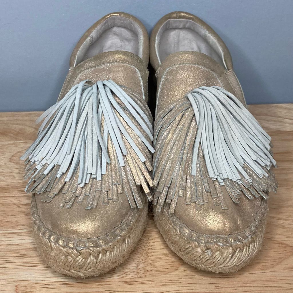 J Brand J Slides Raoul Espadrilles Pompom Accent Metallic Leather Sneaker Women’s Size 6 Size US 6 / IT 36 - 2 Thumbnail