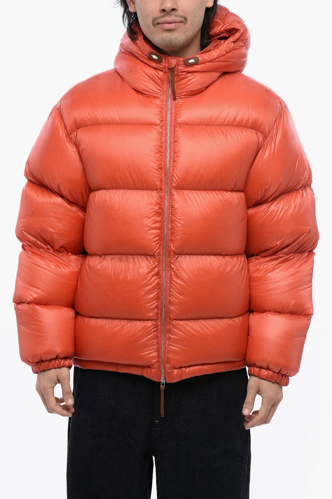 Jil Sander og1mm0625 Rip-Stop Quilted Hooded Down Jacket in Red Size US M / EU 48-50 / 2 - 1 Thumbnail