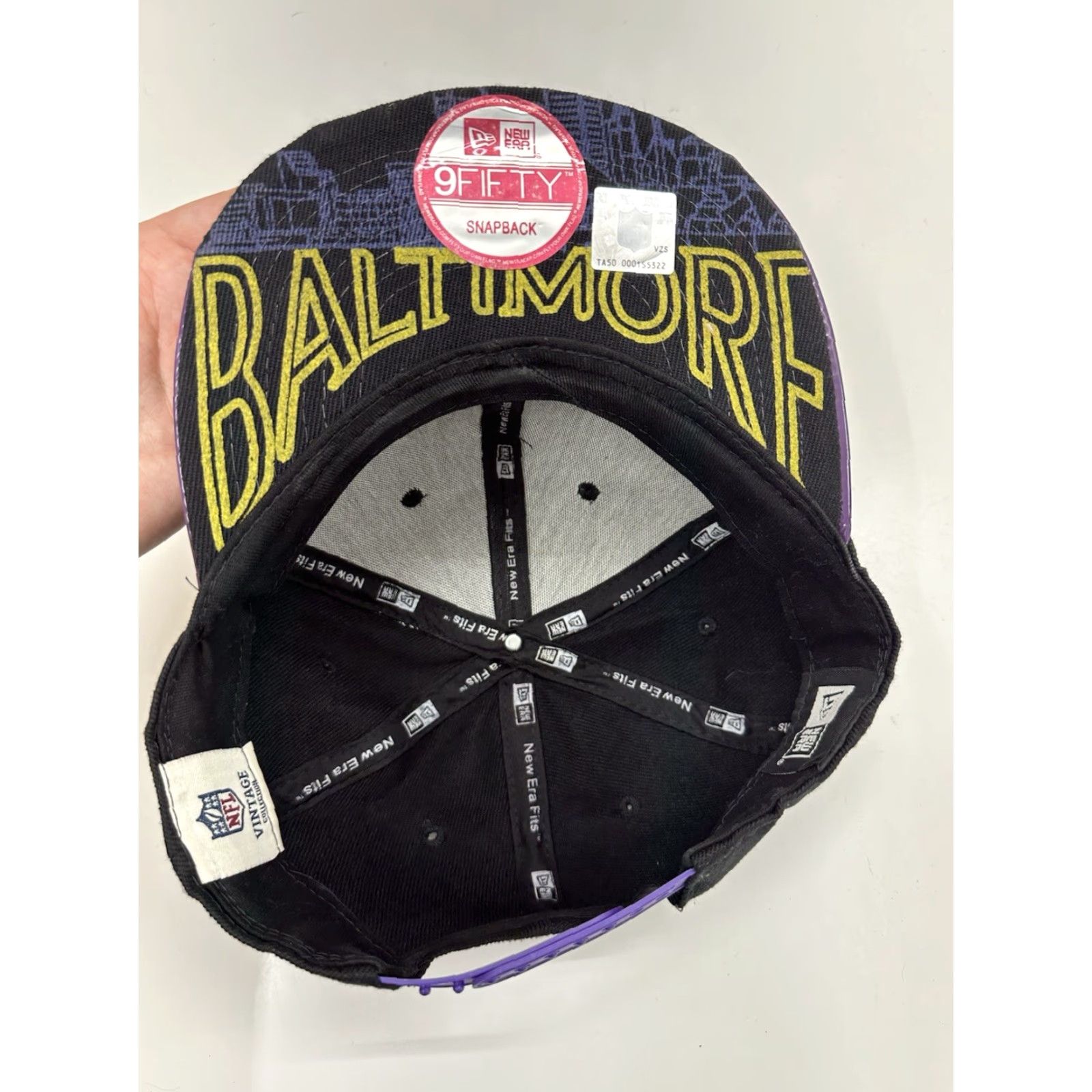 New Era VINTAGE New Era 59Fifty Snapback NFL Black Baltimore Ravens Purple Leather Brim Football Hat Size ONE SIZE - 3 Thumbnail