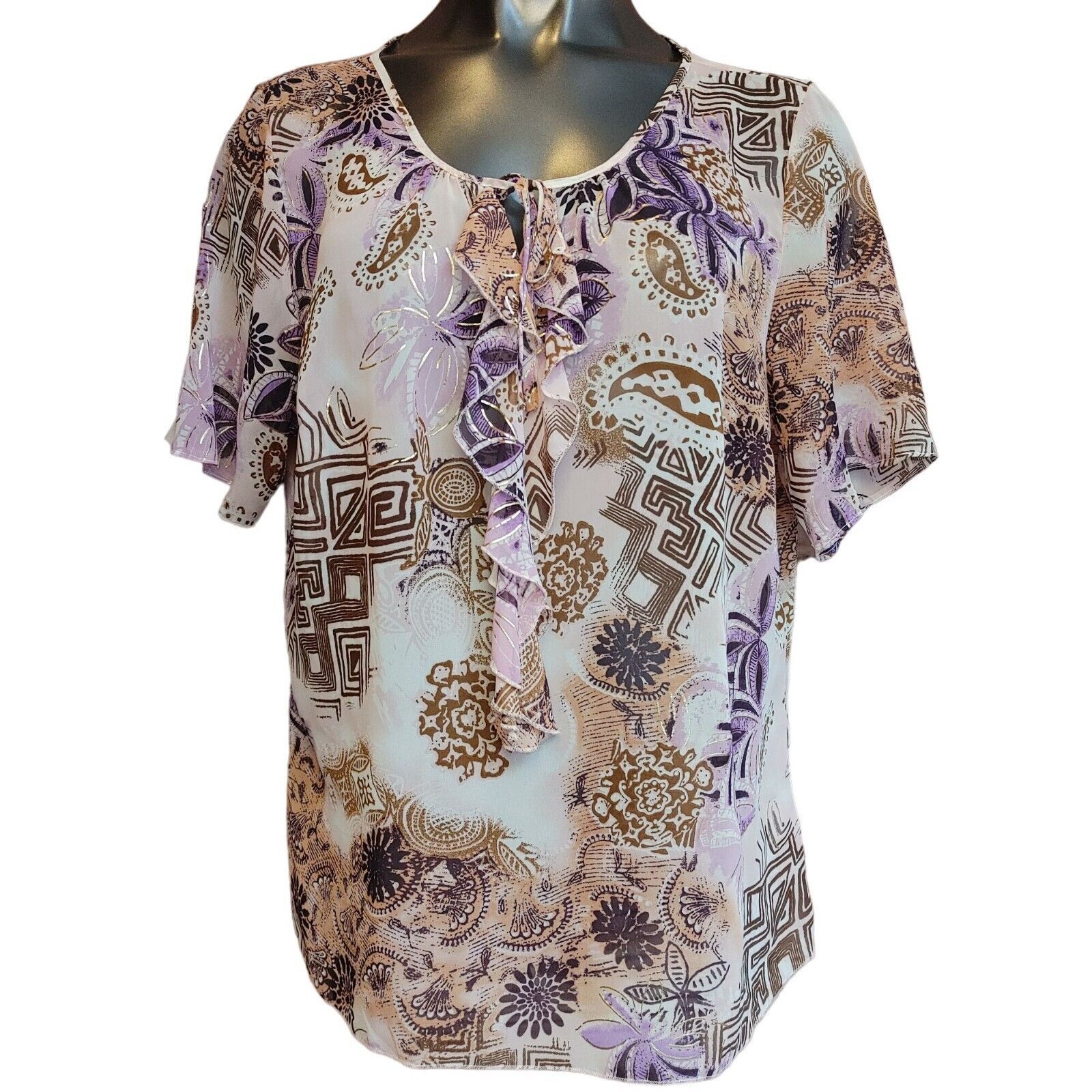 Other Apt 9 Women Beige Scoop Neck Short Sleeve Blouse XL Size XL / US 12-14 / IT 48-50 - 1 Thumbnail