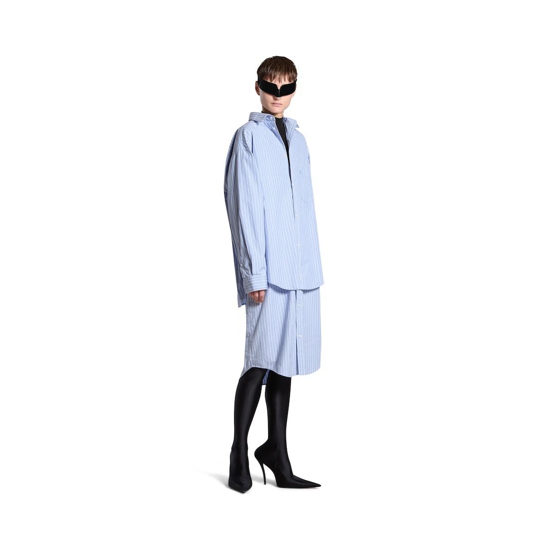 Balenciaga oc11z0825 BB Classic Layered Shirt Dress in Light Blue/White Size S / US 4 / IT 40 - 2 Thumbnail