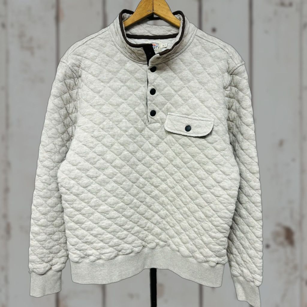 VINTAGE Faherty Sweater Beige Epic Quilted Fleece Snap Pullover Men’s Medium