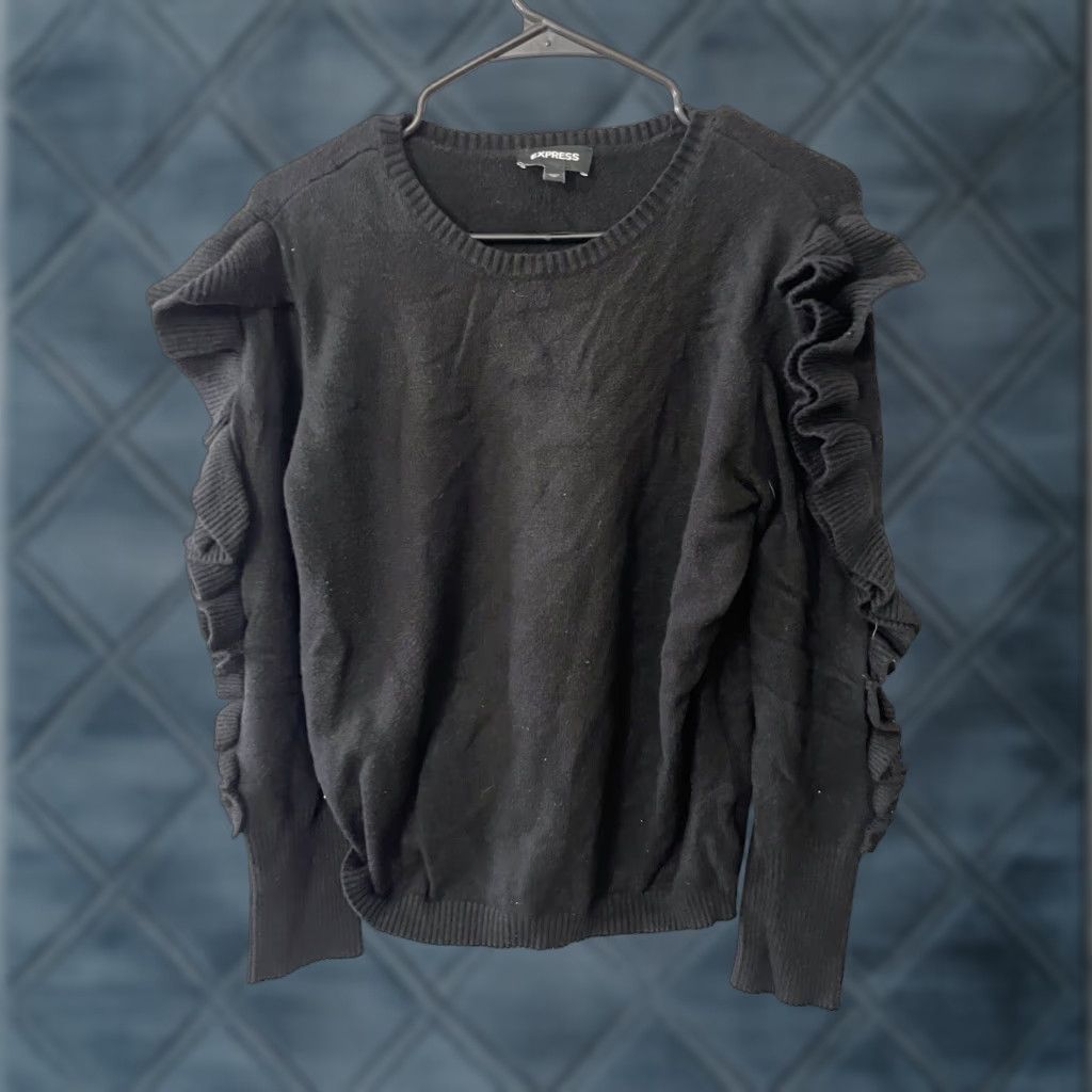 Express Express Sweater Womens Medium Black Ruffle Sleeve Oversized Knit Top Size M / US 6-8 / IT 42-44 - 1 Thumbnail