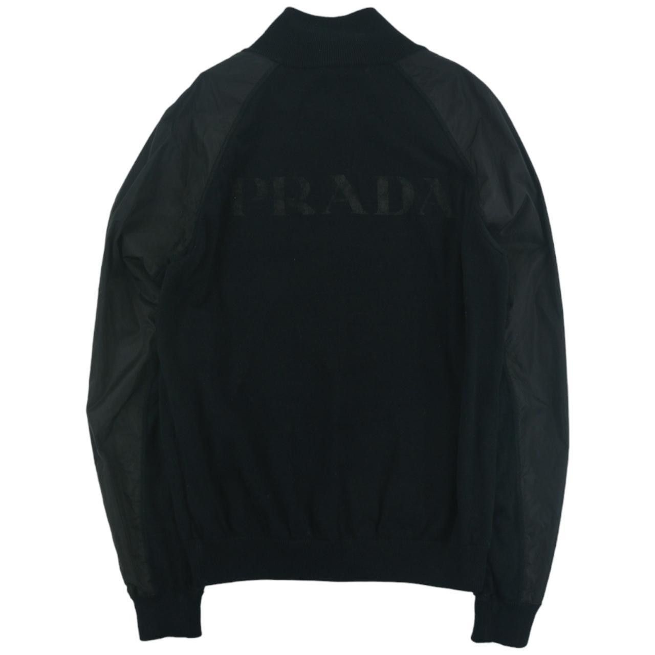 image of Vintage Prada Sport Spellout Knitted Zip Up Jumper Size M in Black, Men's