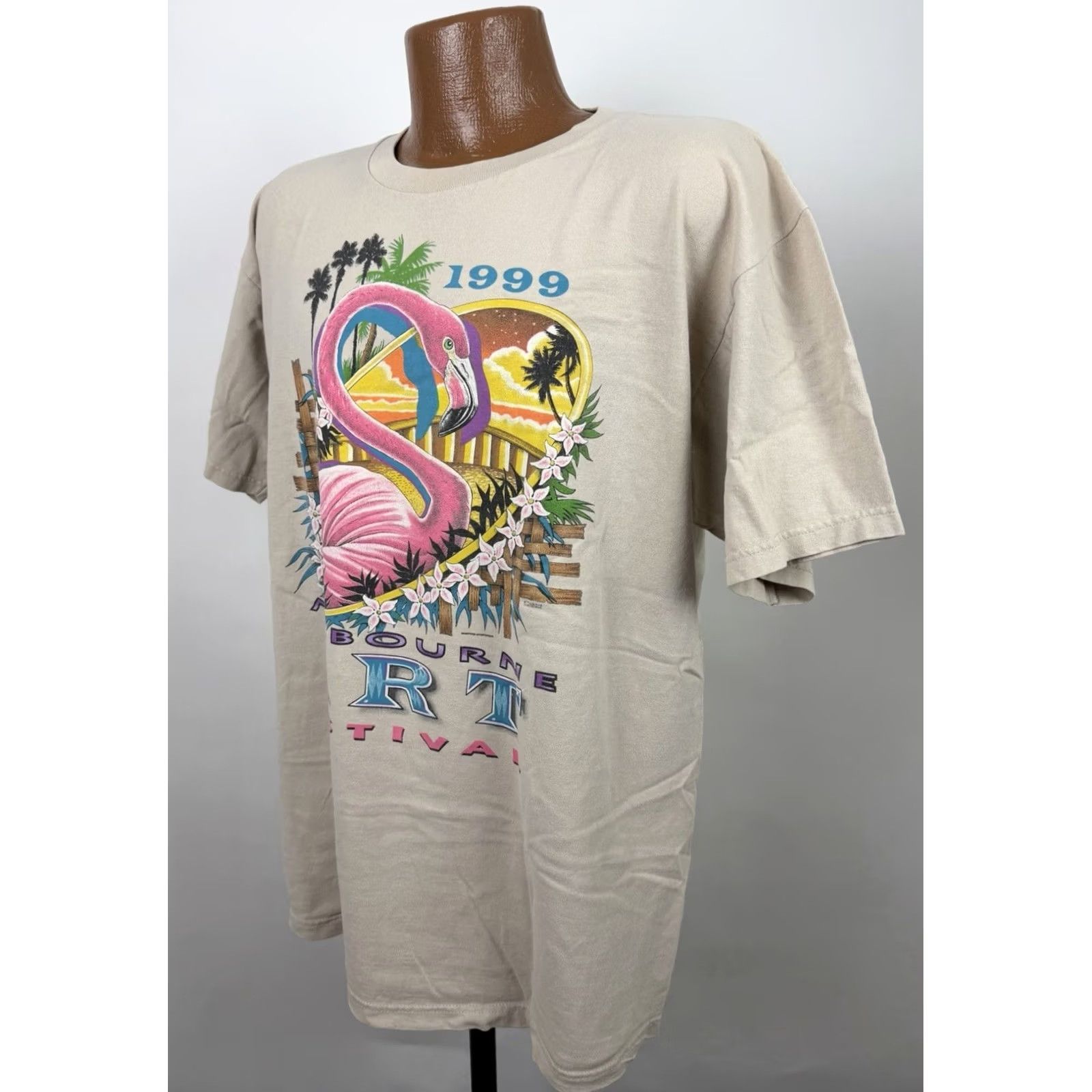 Anvil VINTAGE Art Shirt Mens XL 90s Flamingo T-shirt Melbourne Australia Beach Tee Size US XL / EU 56 / 4 - 7 Thumbnail