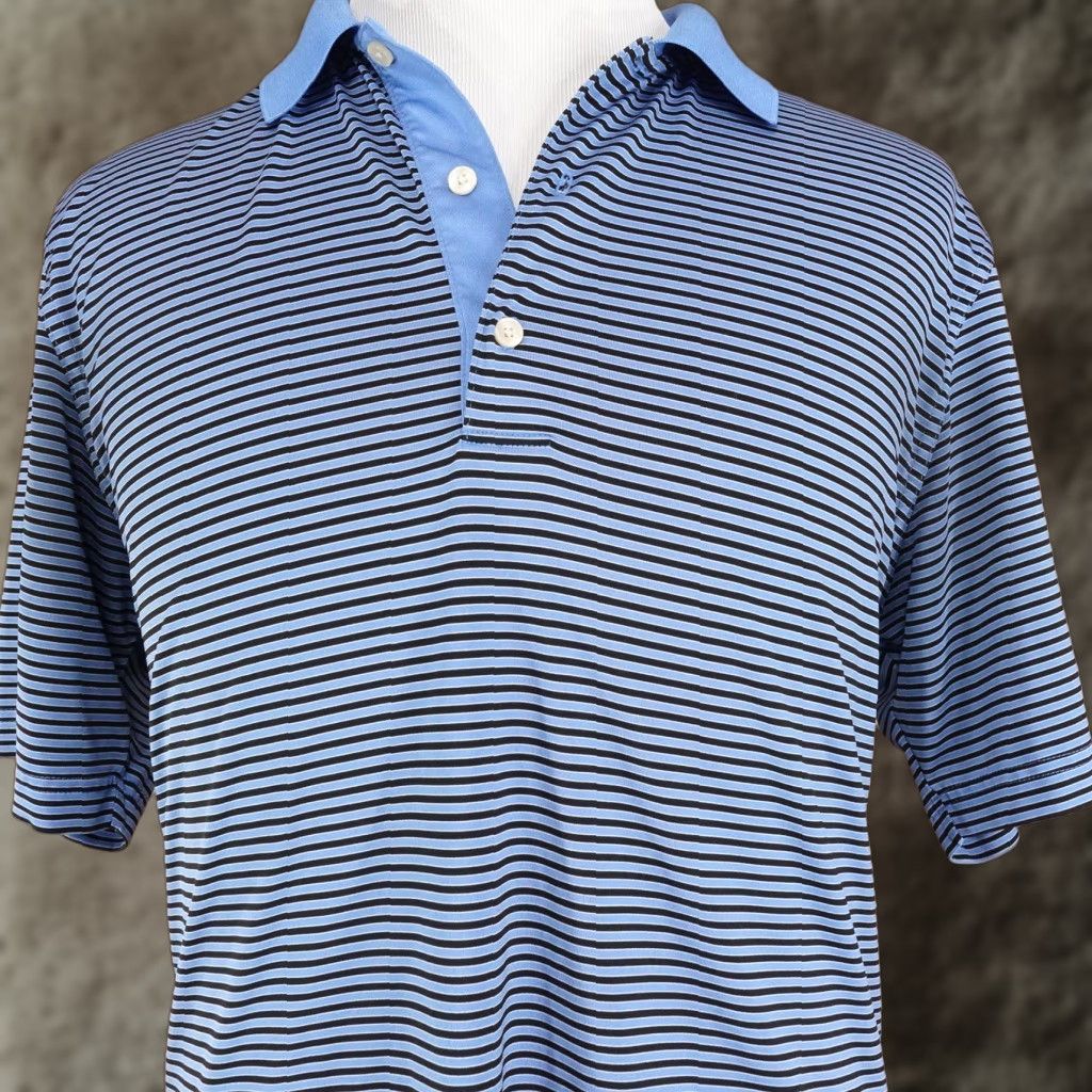 Vintage Greg Norman Polo Shirt Mens Large Blue Black Stripe PlayDry Golf Performance Shirt Size US L / EU 52-54 / 3 - 1 Thumbnail