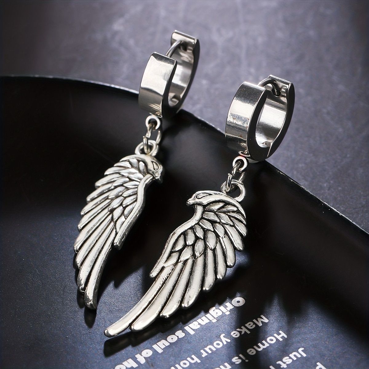 Jewelry × Vintage Eagle Eye Angel Wings Stainless Steel Earrings Size ONE SIZE - 1 Thumbnail