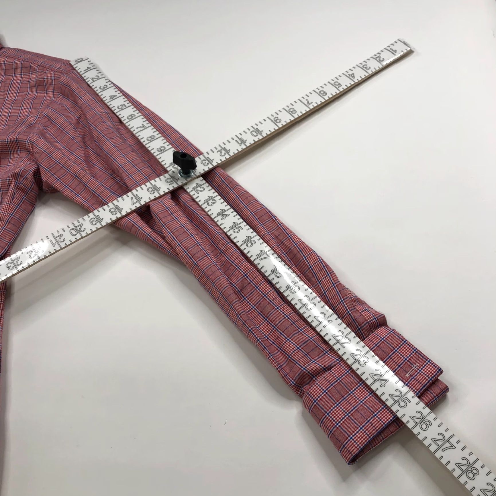 Pinko Thomas Pink Dress Shirt Plaid Red Pink LS 15/34.5 French Cuff 100% Cotton Mens Regular Modern Brand Shirt Size 42R - 4 Thumbnail