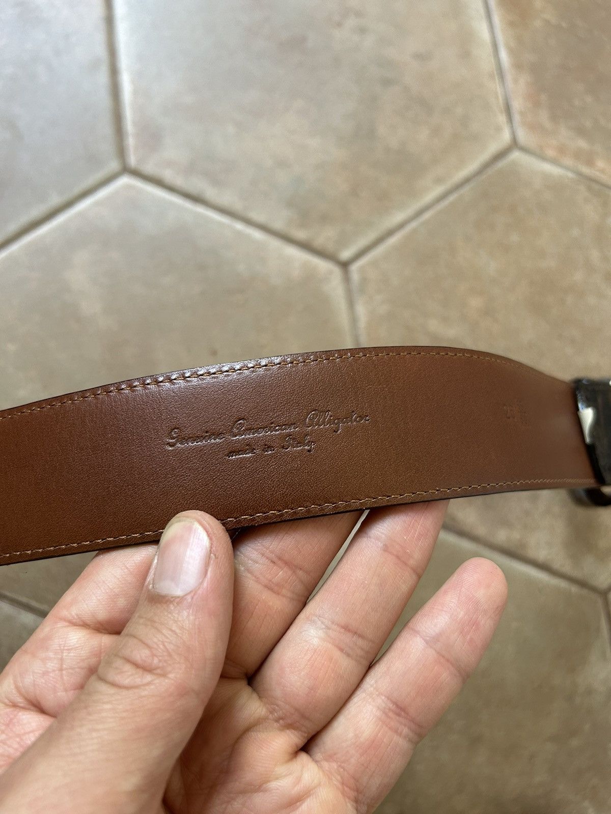 RALPH LAUREN ALLIGATOR BELT LEATHER SILVER BUCKLE